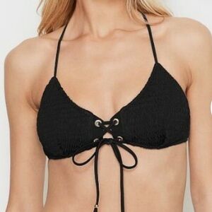 Victoria’s Secret black Alona smocked bralette bikini top Size Large